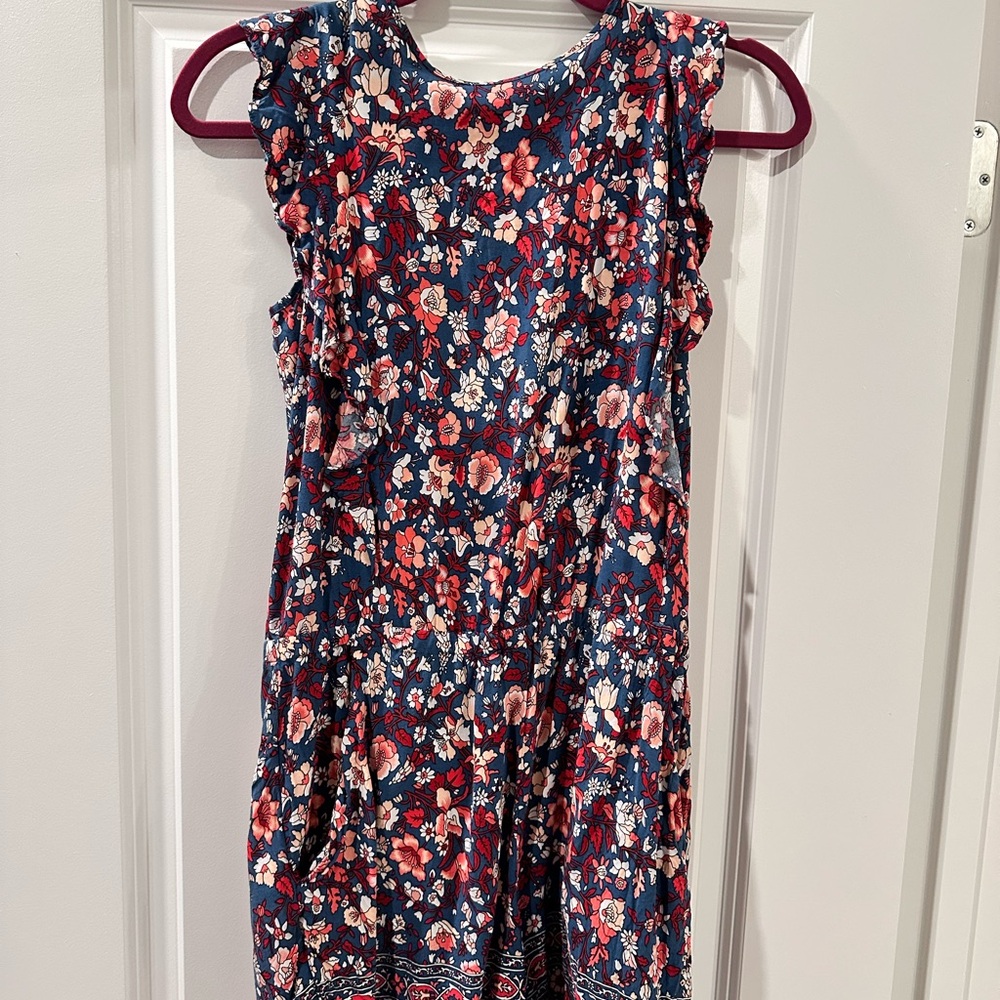 LOFT Floral Sleeveless Jumpsuit - Navy and Red
